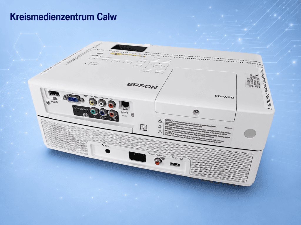 Epson EB W8D Projektor mit vielfältigen Anschlussmöglichkeiten.